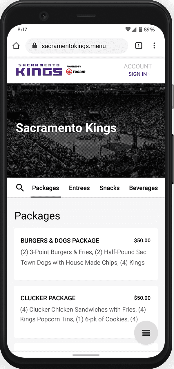 Rooam order menu
