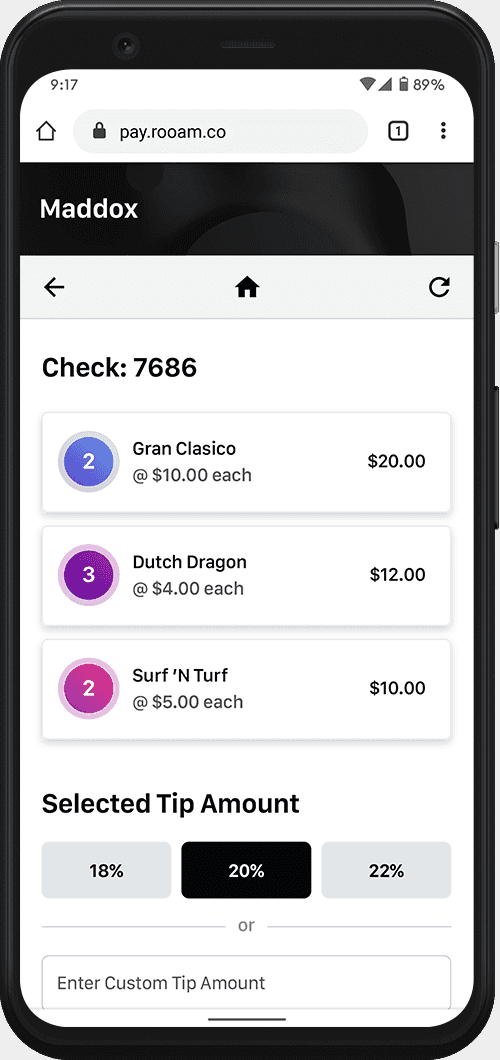 Rooam pay check with ordered items